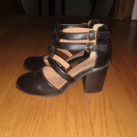 Qupid black caged block heels sz 8 - Picture 3 of 7